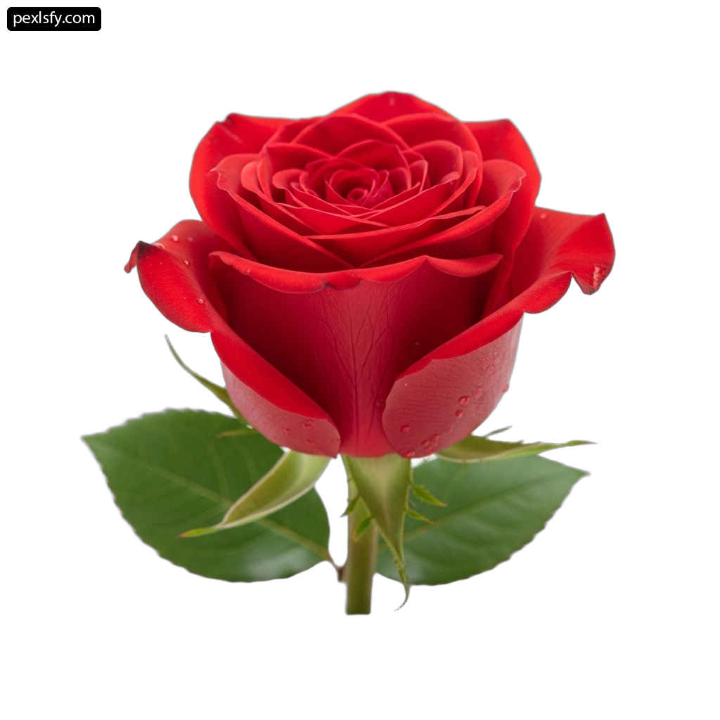 Single red rose with water droplets on it png transparent background