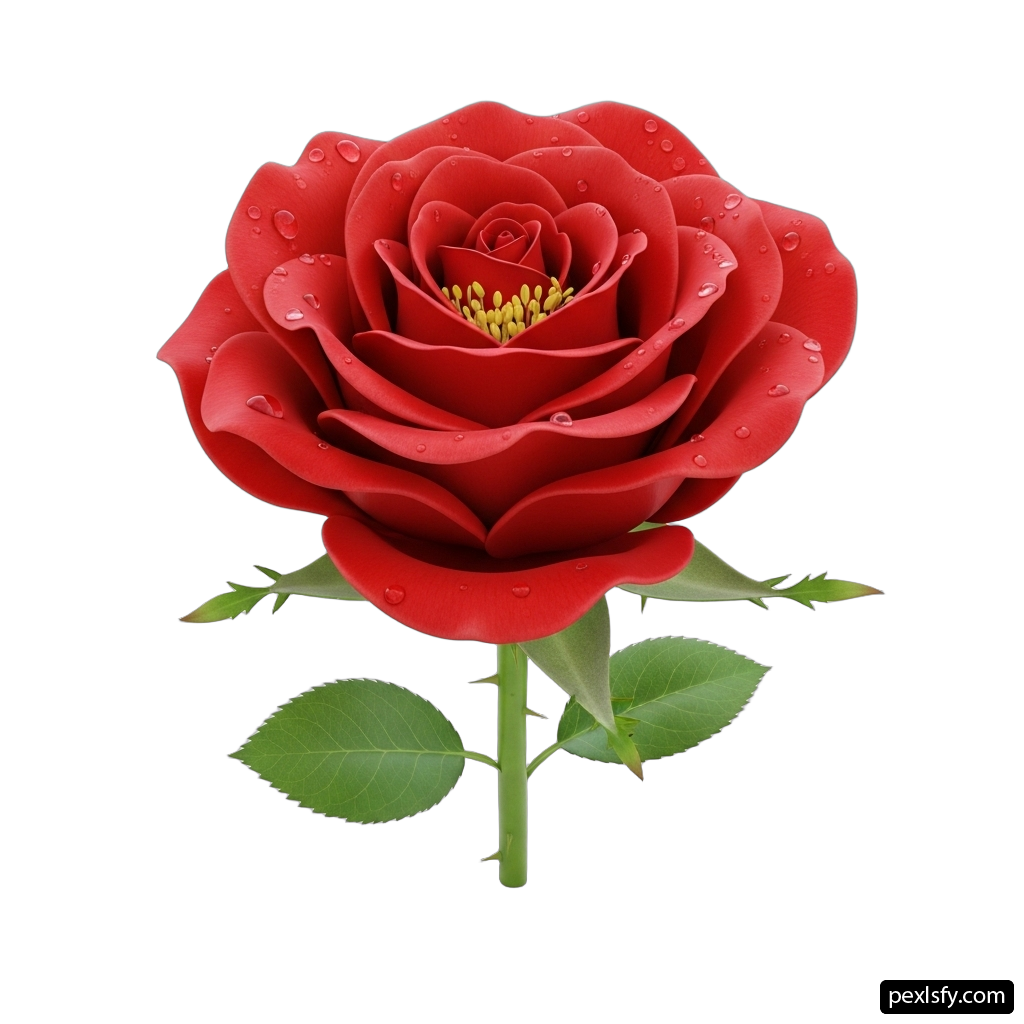 Single red rose with water droplets on it png transparent background