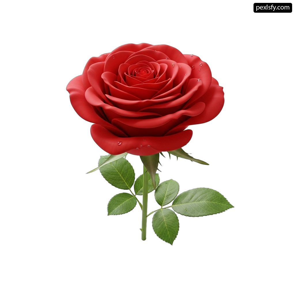 Single red rose with water droplets on it png transparent background