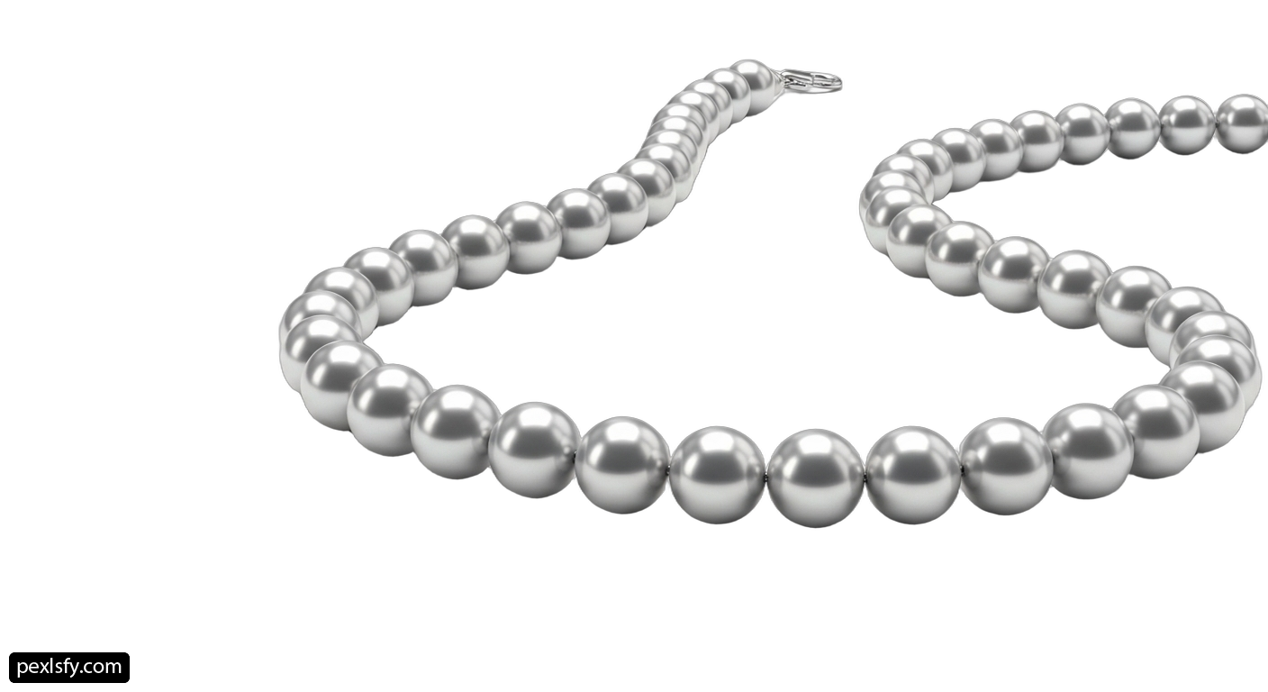 Single strand of silver pearls on a white background png transparent background