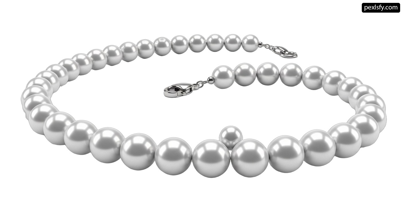 Single strand of white pearls on a white background png transparent background
