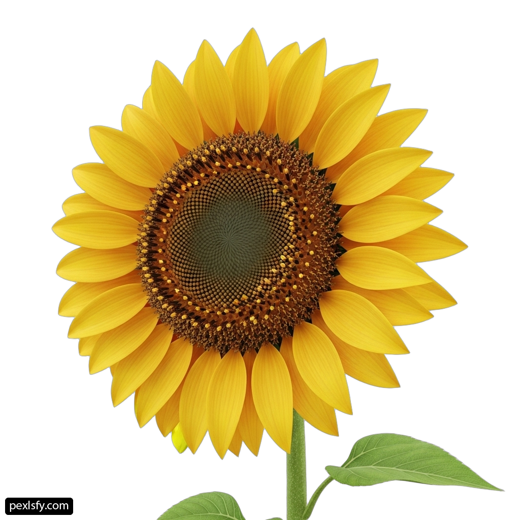 Single sunflower with green leaves on a white background png transparent background