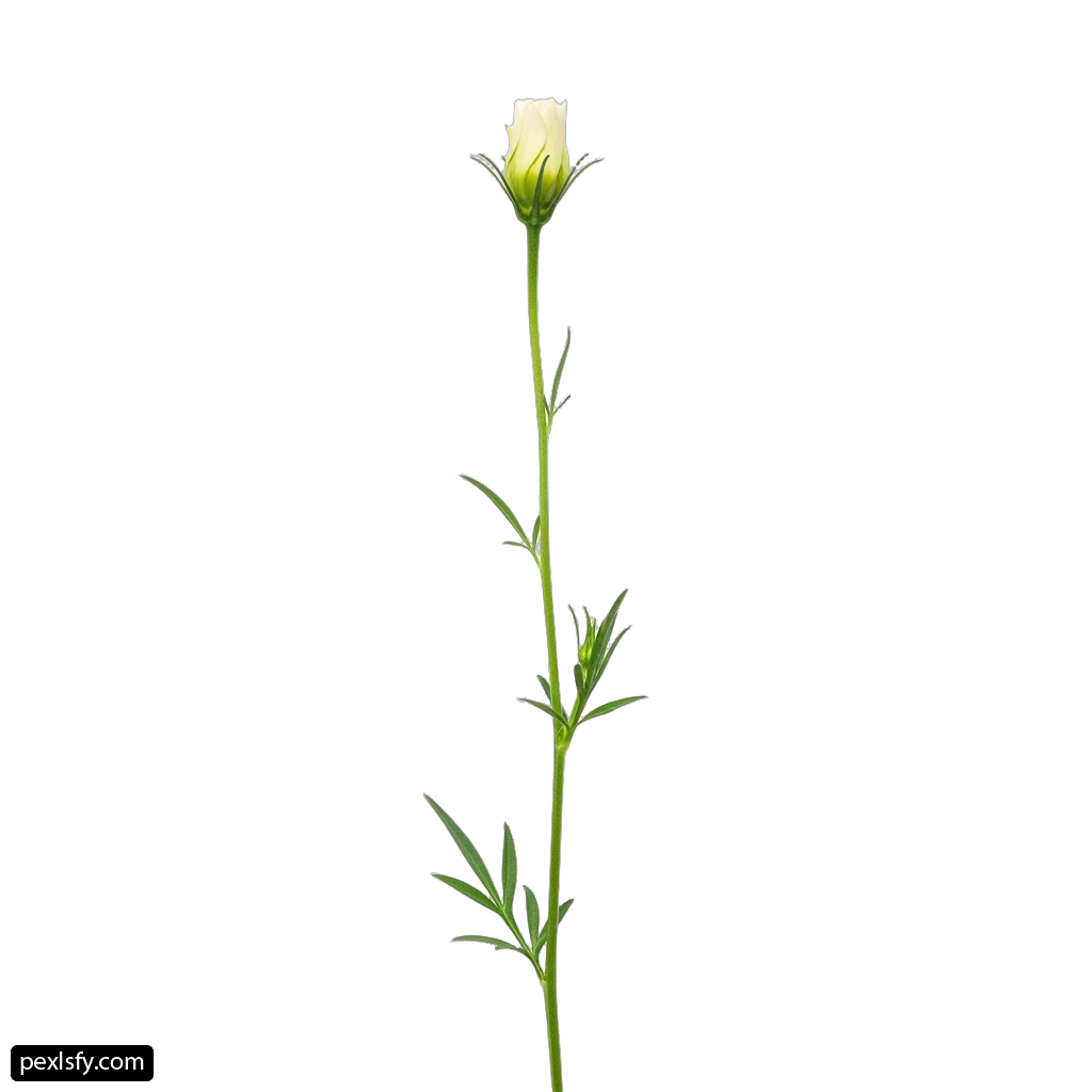 Single white rose with green leaves on a white background png transparent background