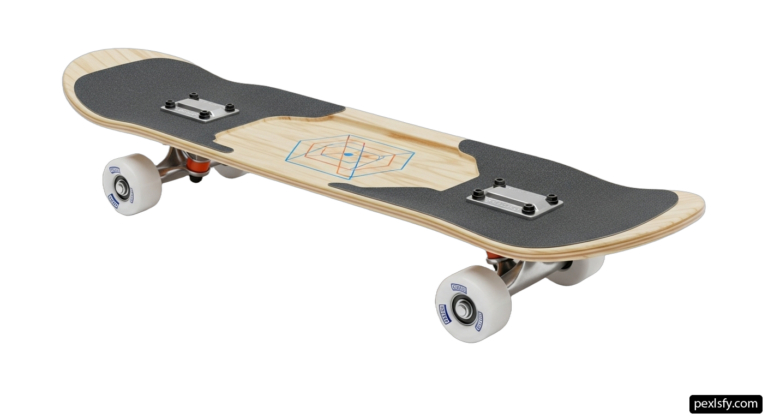 Skateboard with a blue and white design on it png transparent background