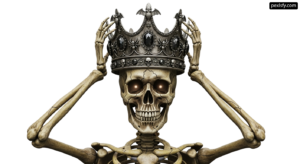 Skeleton with a crown on his head png transparent background