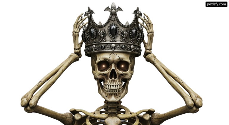 Skeleton with a crown on his head png transparent background