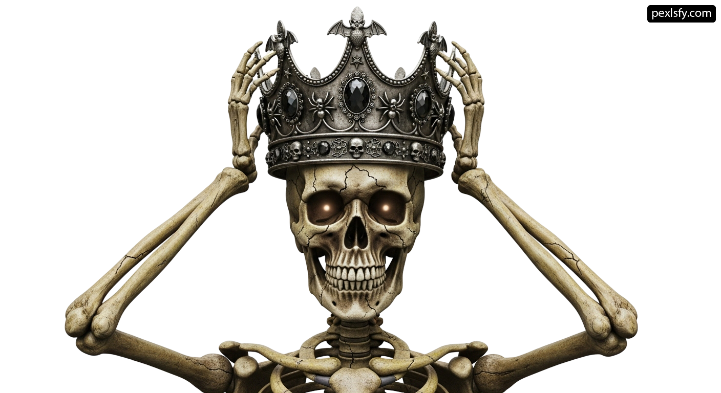 Skeleton with a crown on his head png transparent background