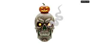 Skull with a pumpkin on top of it's head png transparent background