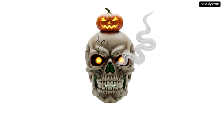 Skull with a pumpkin on top of it's head png transparent background