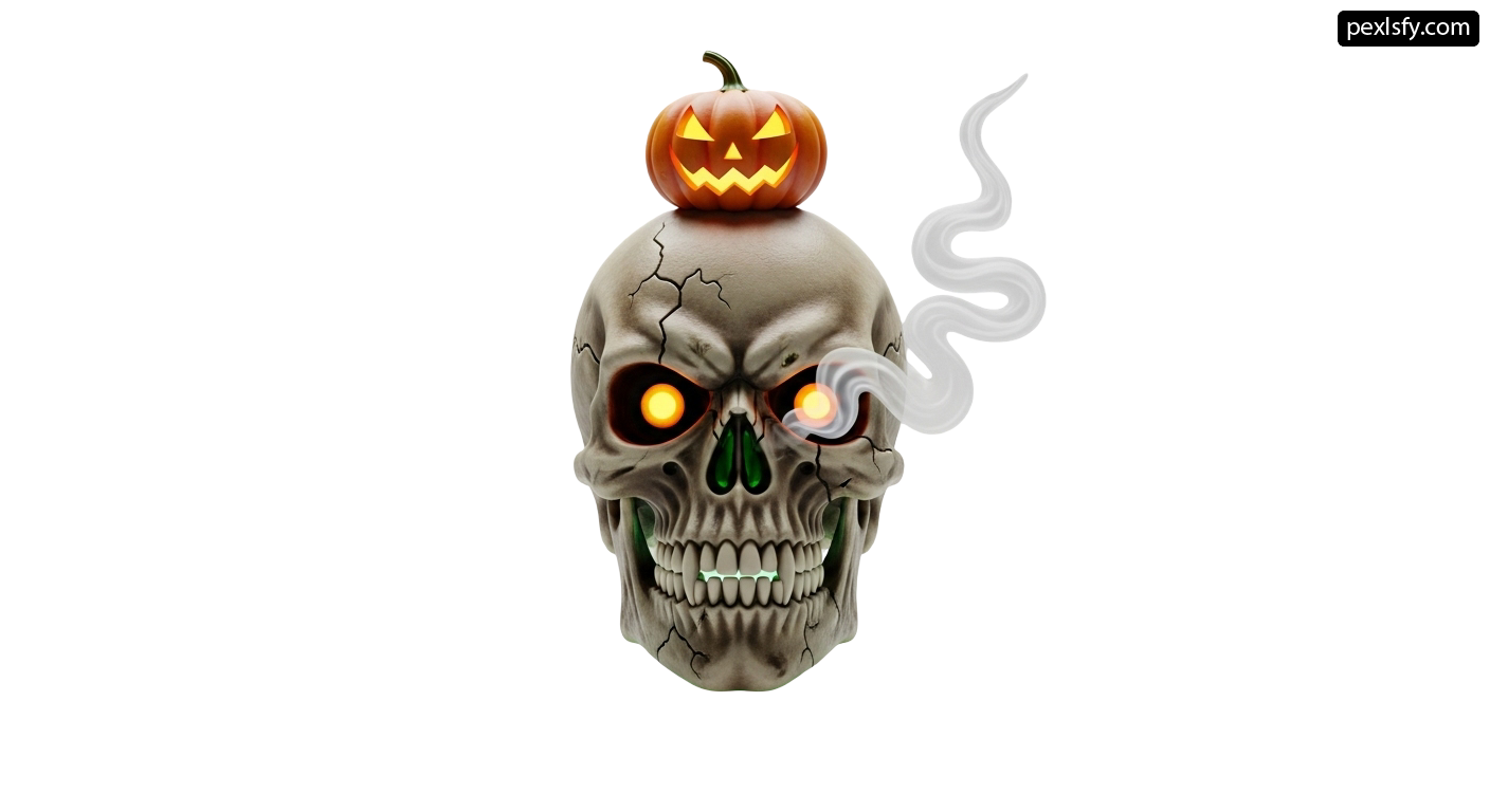Skull with a pumpkin on top of it's head png transparent background