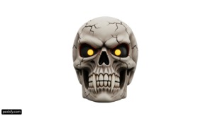 Skull with yellow eyes on a white background png transparent background