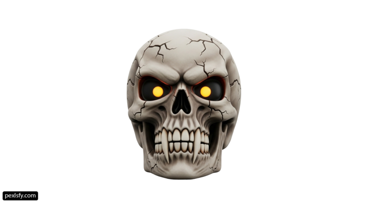 Skull with yellow eyes on a white background png transparent background