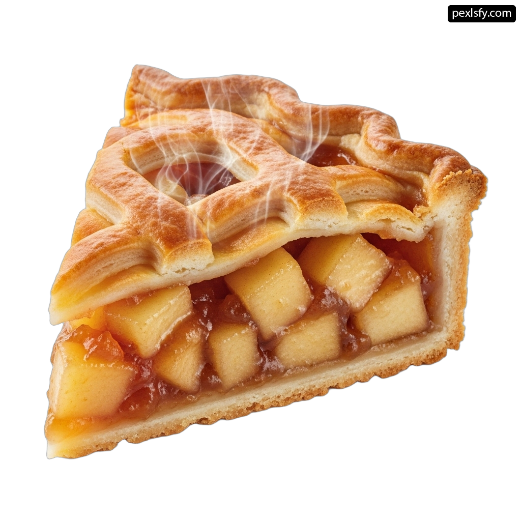 Slice of apple pie on a white background png transparent background