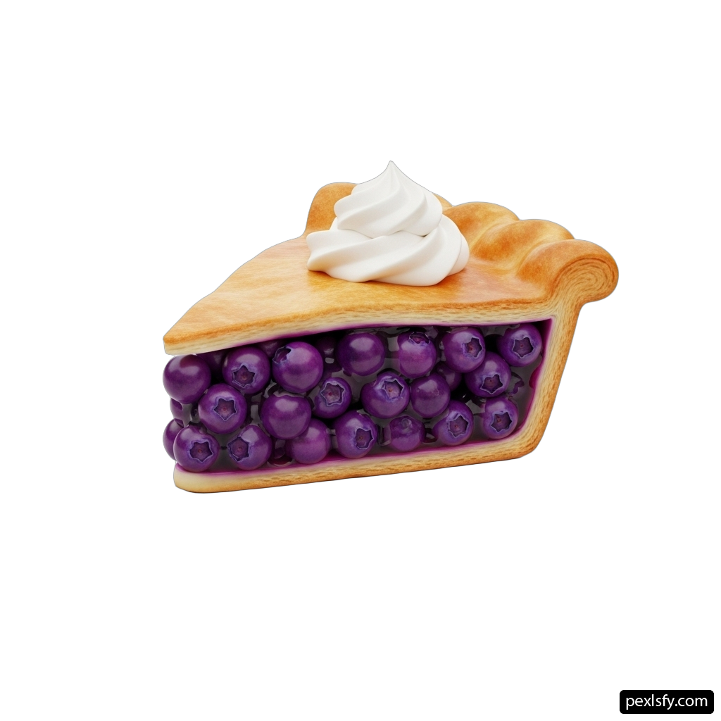 Slice of blueberry pie with whipped cream on top png transparent background