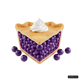 Slice of blueberry pie with whipped cream on top png transparent background