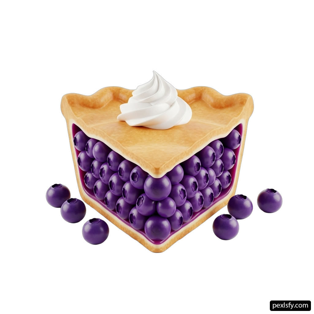 Slice of blueberry pie with whipped cream on top png transparent background