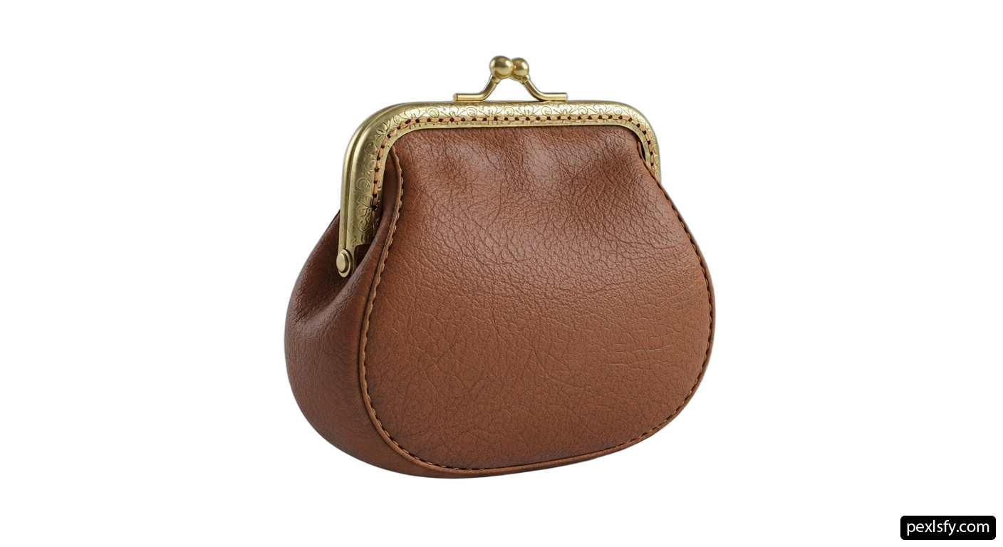 Small brown purse with a gold clasp png transparent background