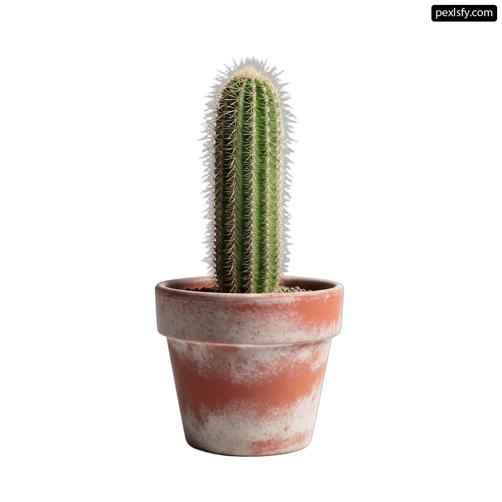 Small cactus in a pot on a white background png transparent background