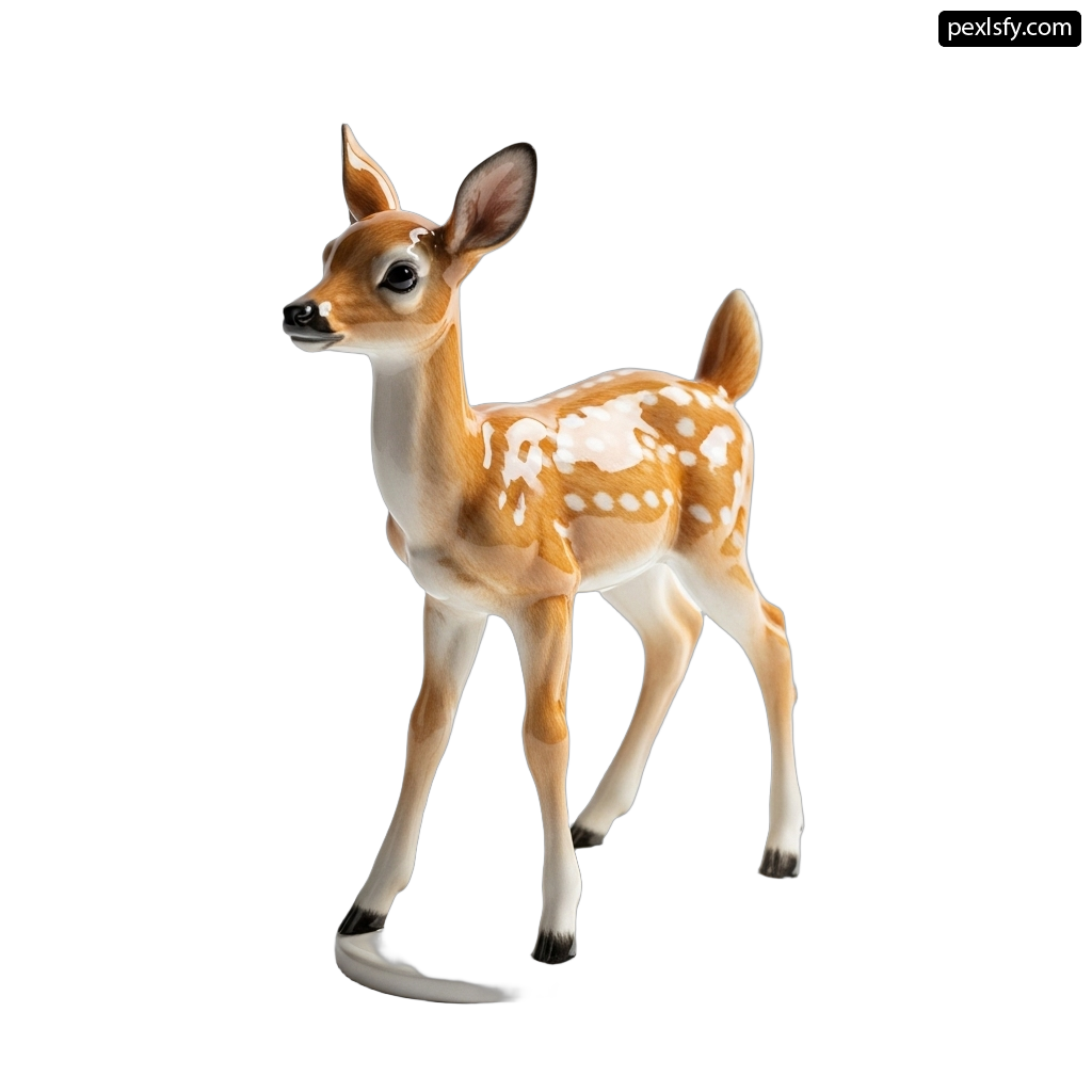 Small figurine of a fawn on a white background png transparent background