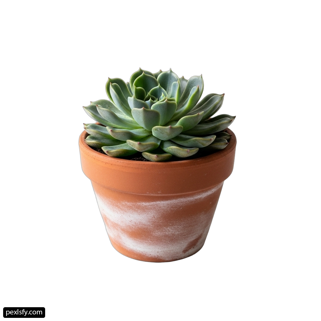 Small succulent plant in a brown pot on a white background png transparent background