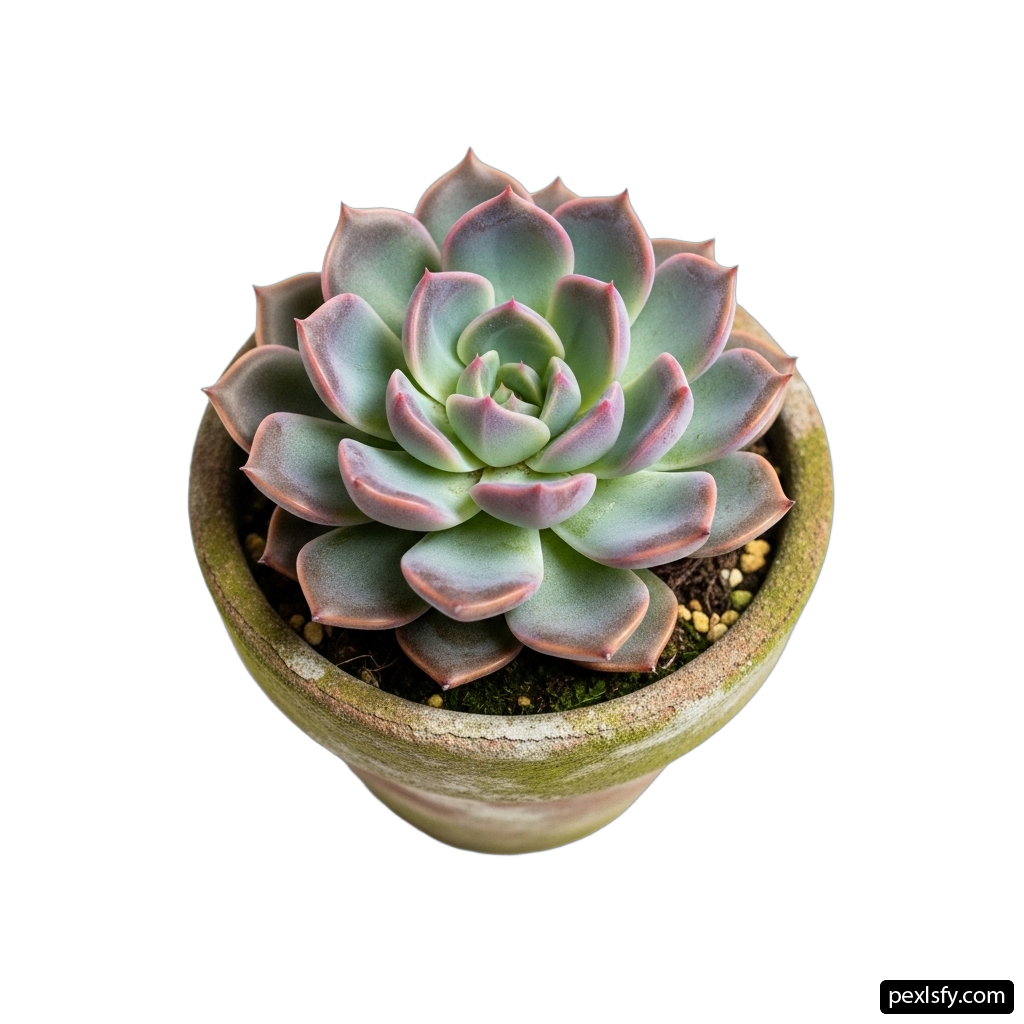 Small succulent plant in a green pot on a white background png transparent background