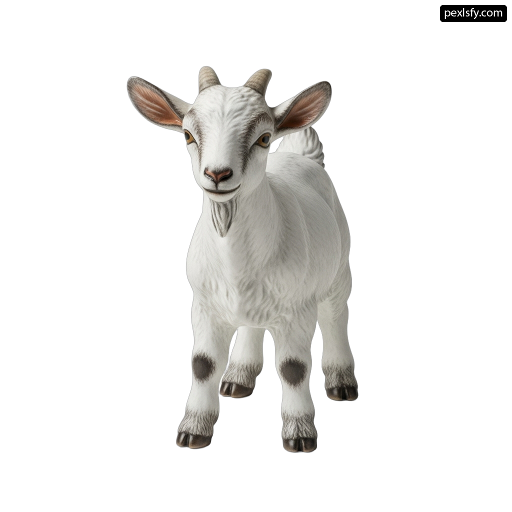 Small white goat standing on a white background png transparent background