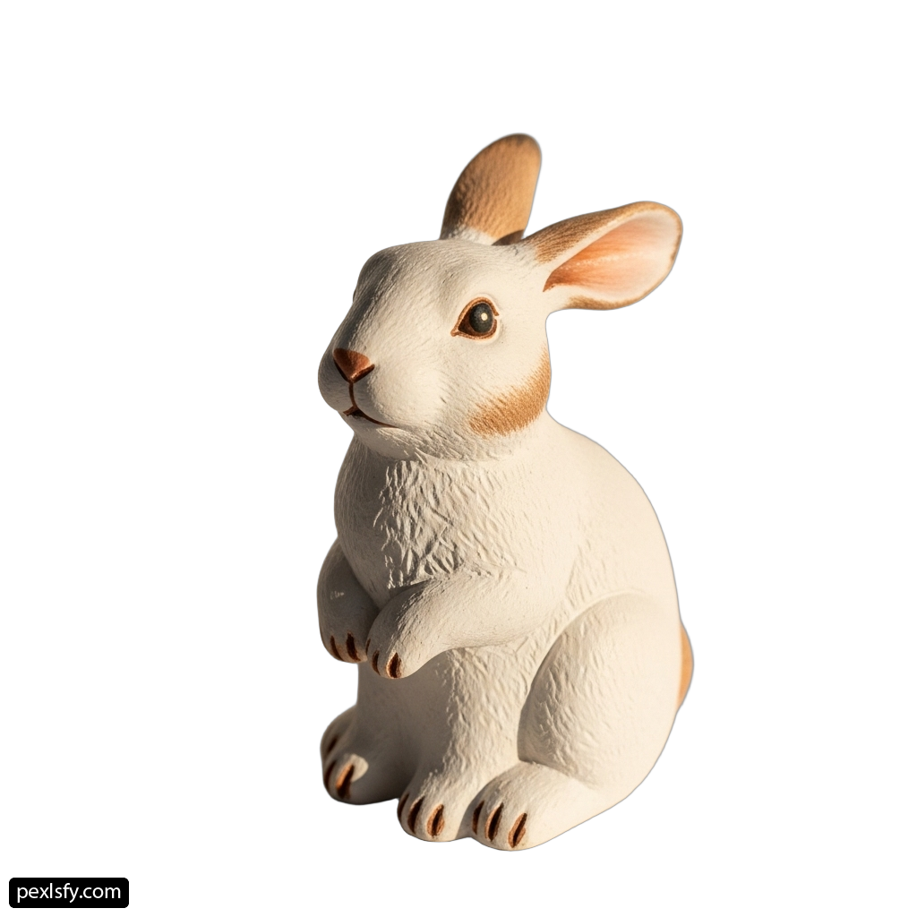 Small white rabbit sitting on its hind legs png transparent background