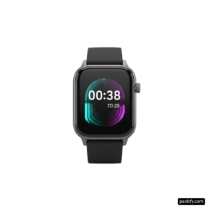 Smart watch with a black band on a white background png transparent background