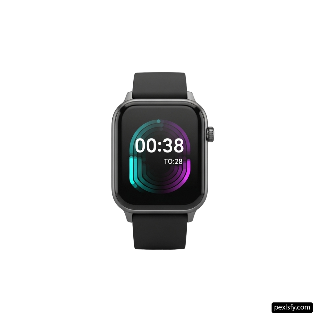 Smart watch with a black band on a white background png transparent background