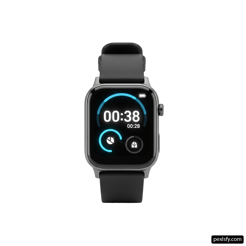 Smart watch with a black band on a white background png transparent background