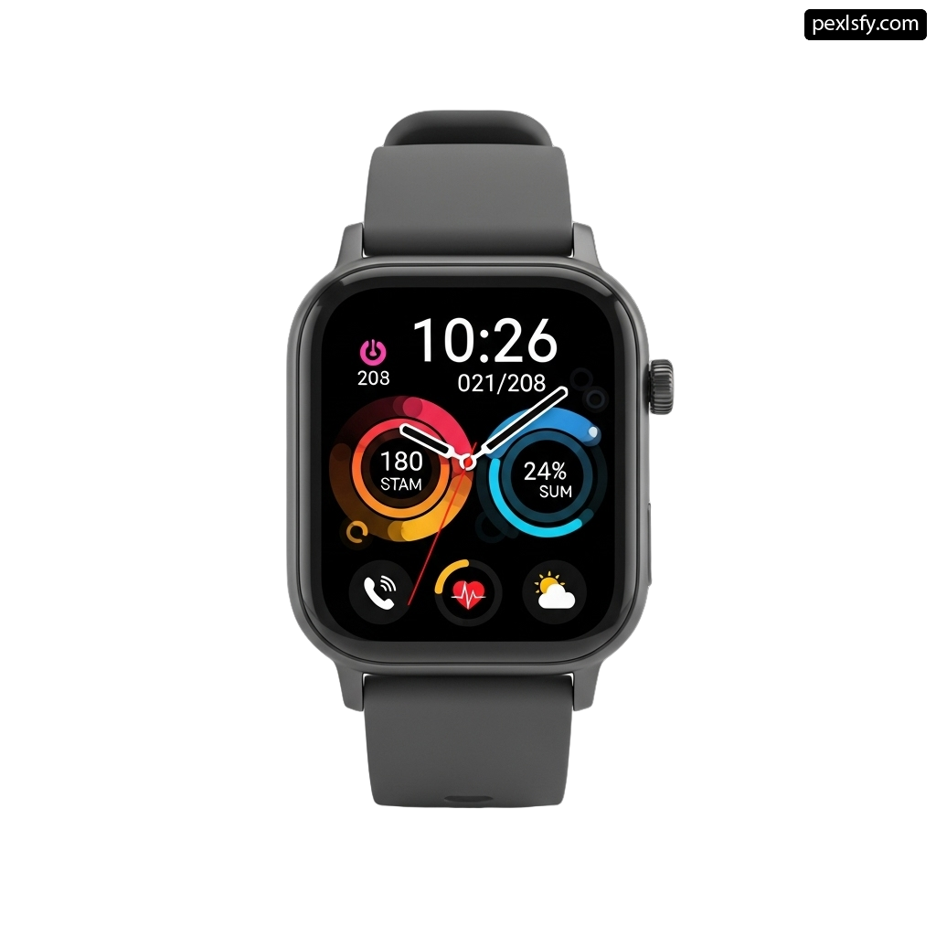 Smart watch with a black band on a white background png transparent background