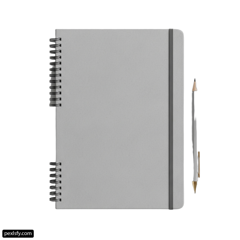 Spiral notebook with a pen on top of it png transparent background
