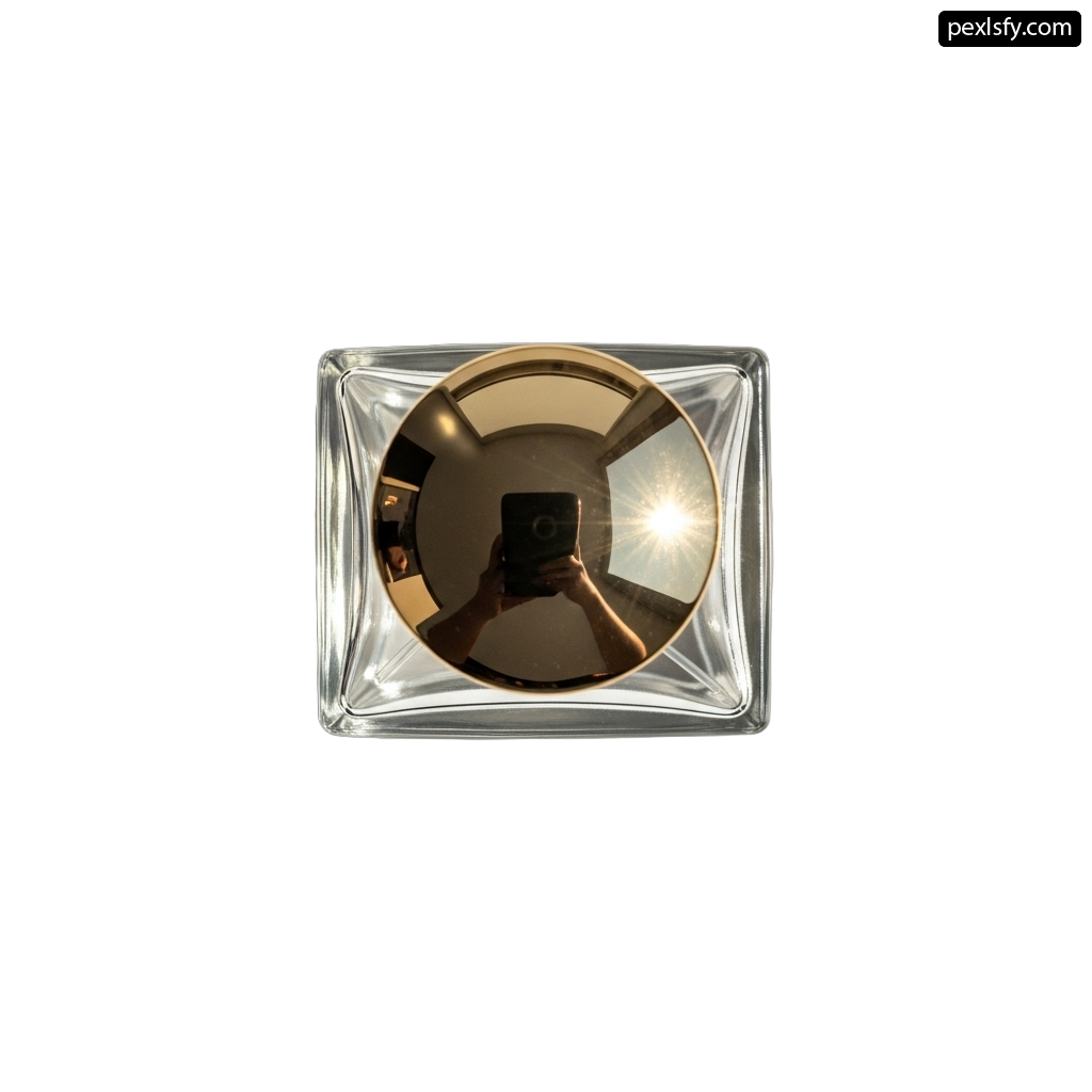 Square glass ashtray with a reflection of a person taking a picture png transparent background
