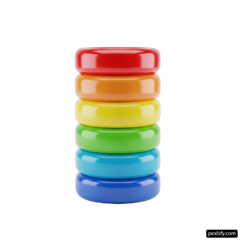 Stack of colorful plastic rings on a white background png transparent background