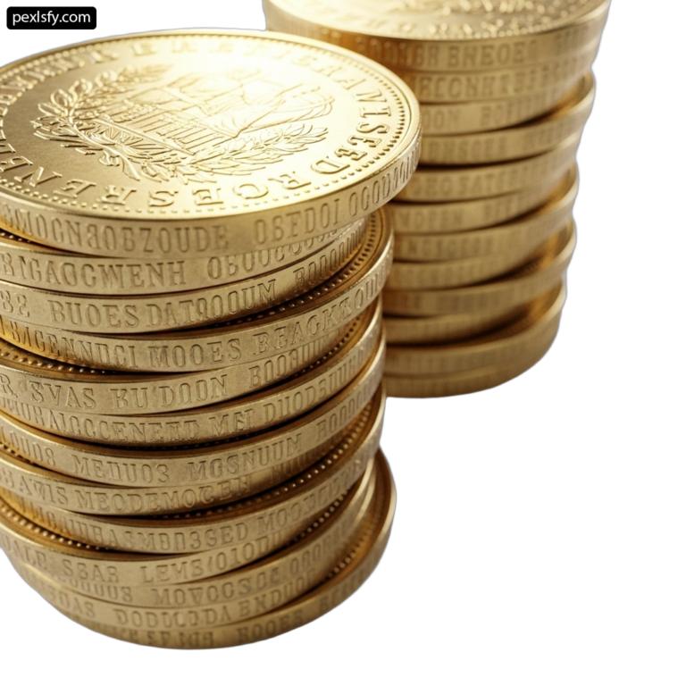 Stack of gold coins on a white background png transparent background