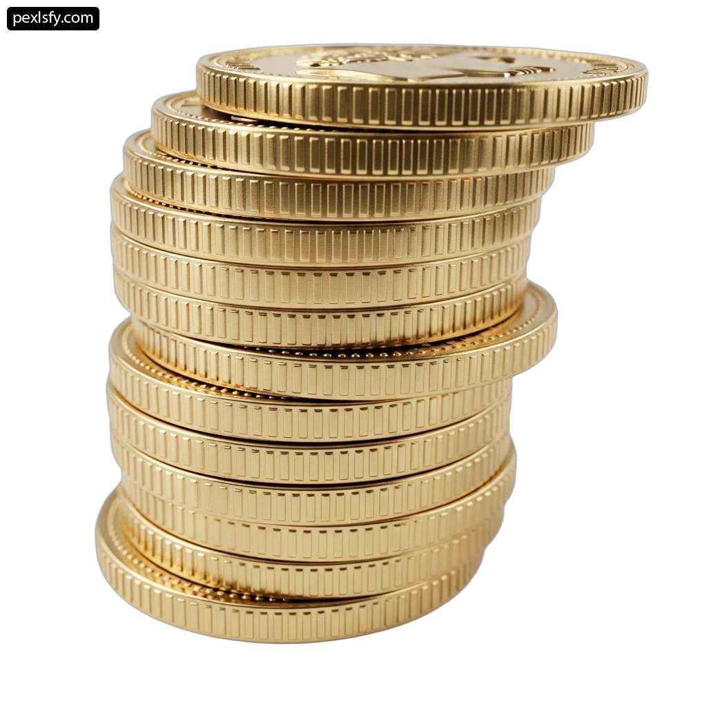 Stack of gold coins on a white background png transparent background