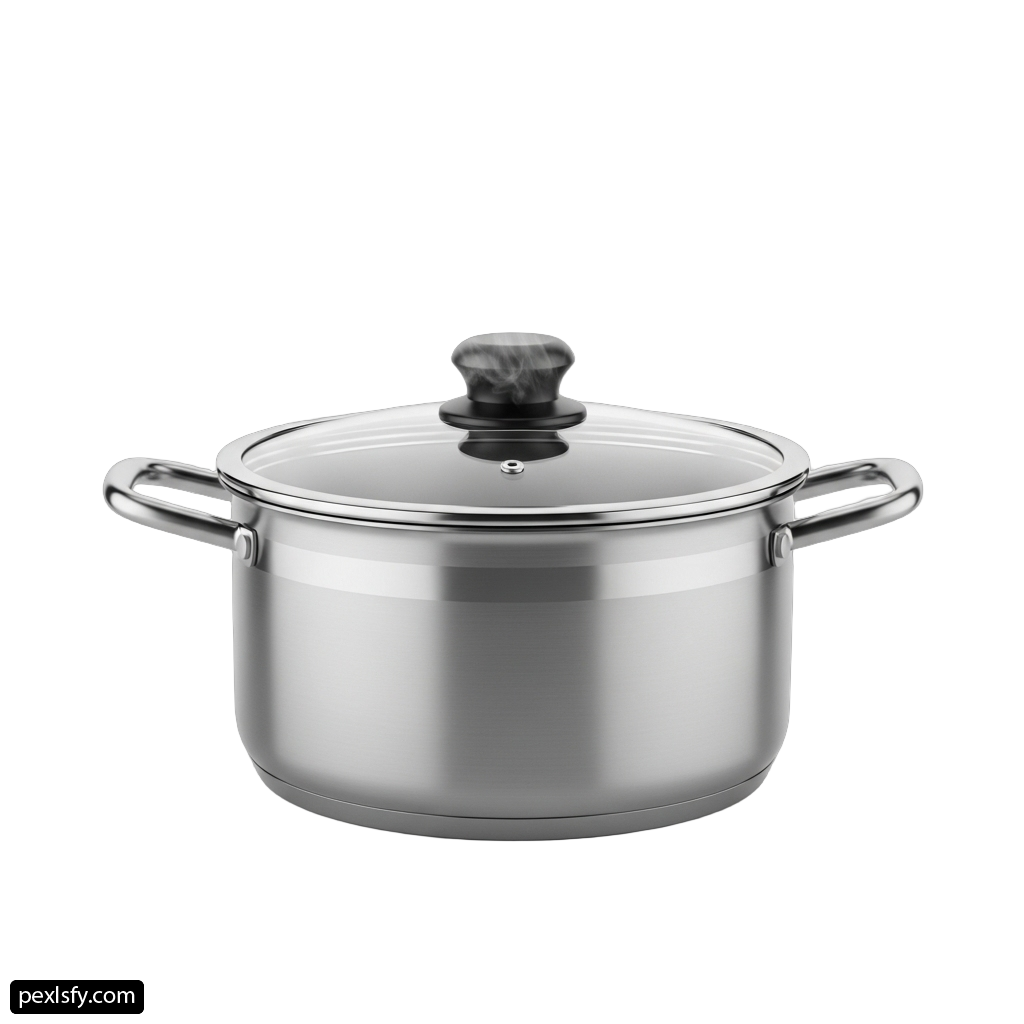 Stainless steel casserole with a glass lid png transparent background