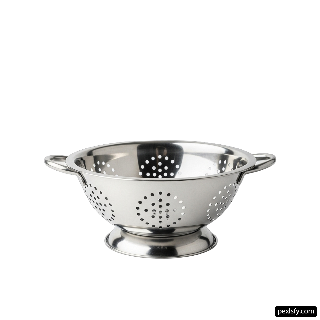 Stainless steel colander on a white background png transparent background