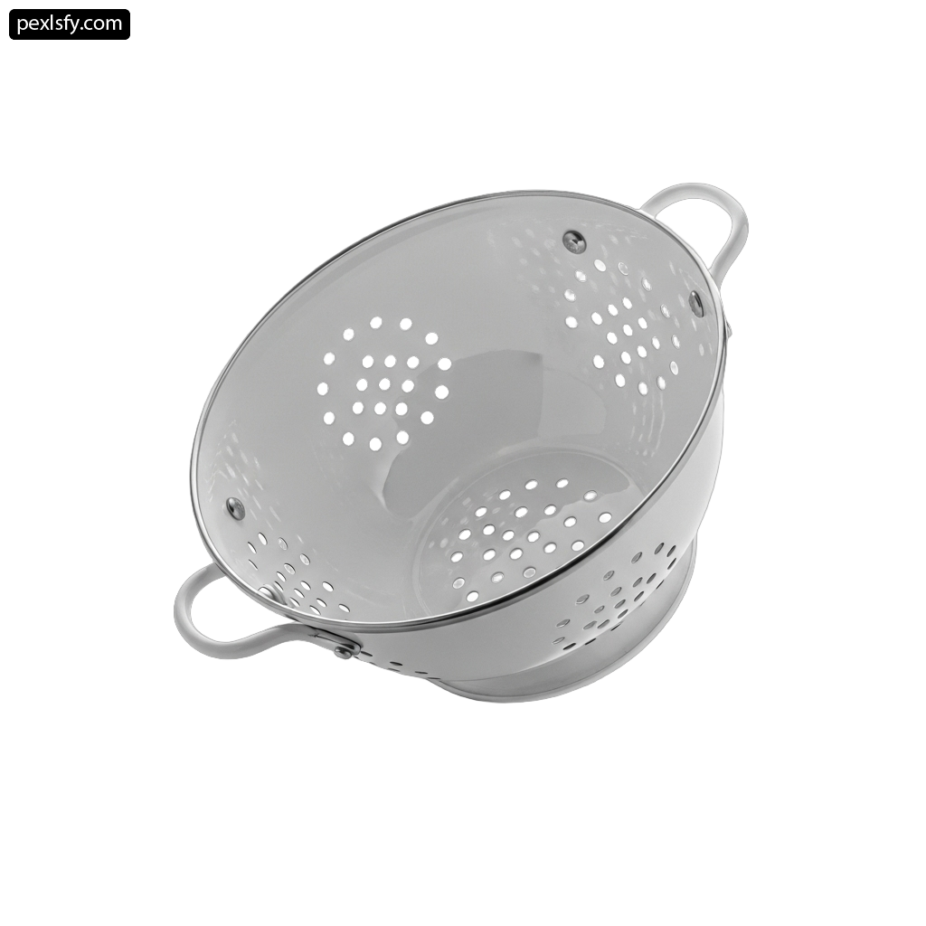 Stainless steel colander on a white background png transparent background