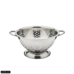 Stainless steel colander on a white background png transparent background