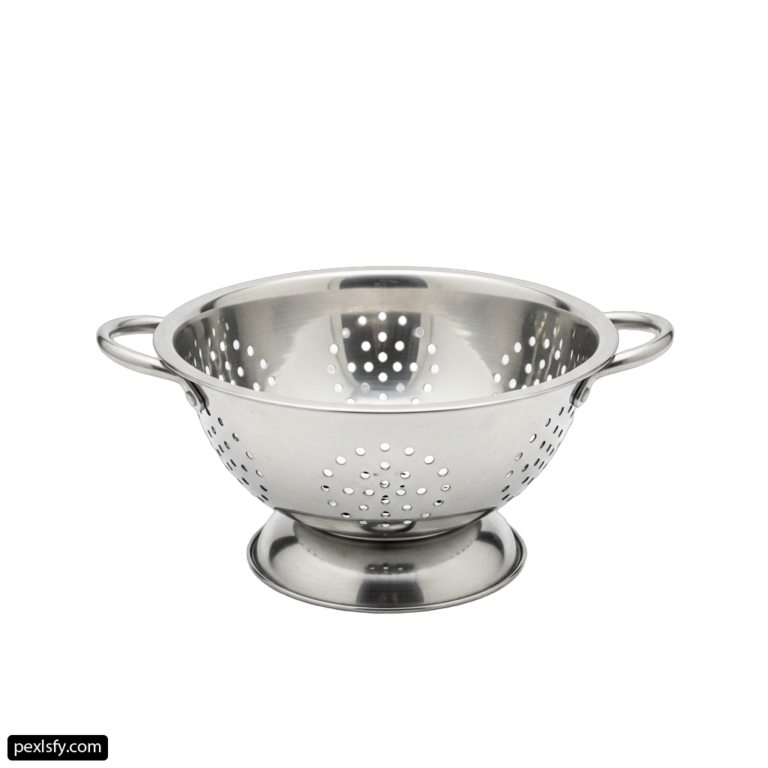 Stainless steel colander on a white background png transparent background