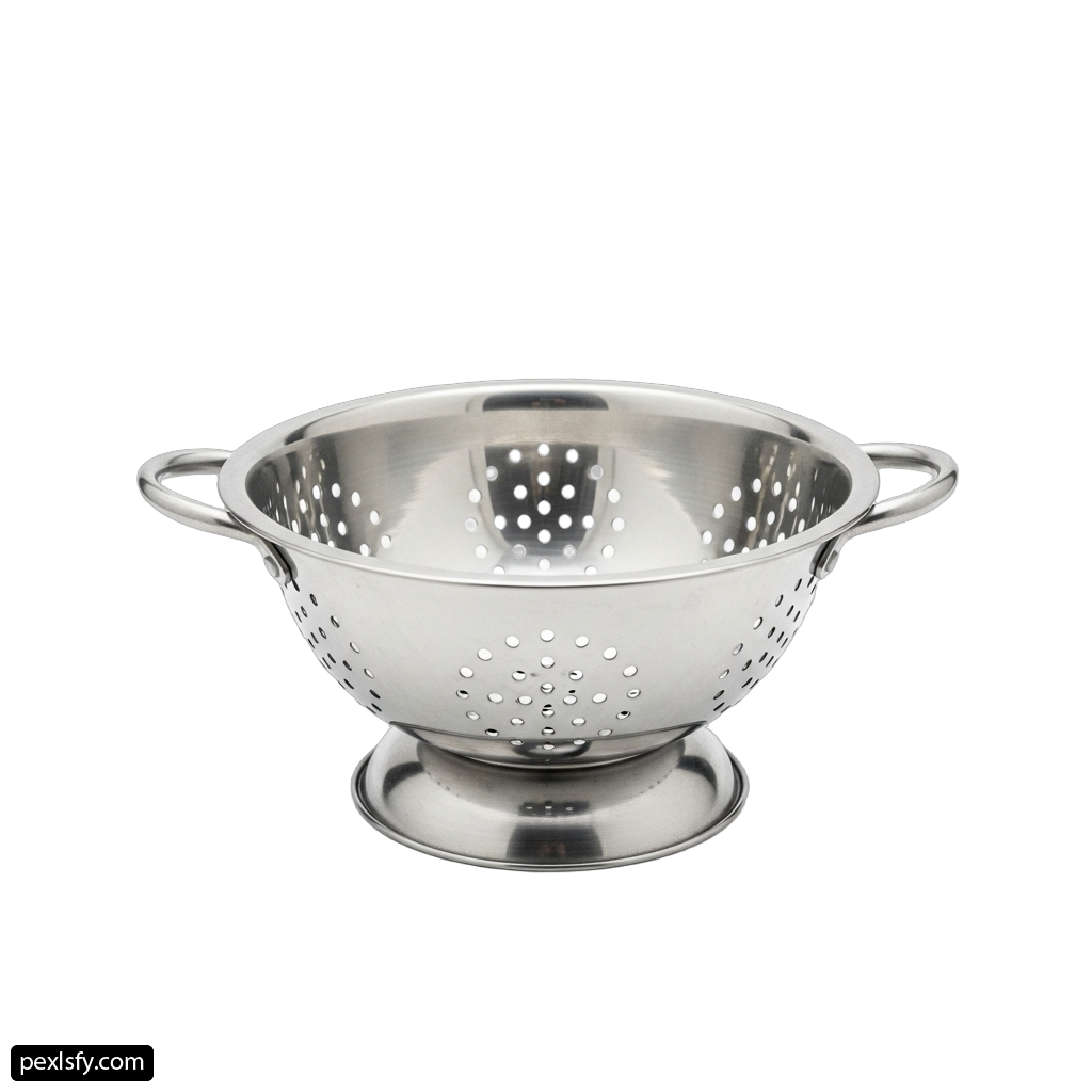 Stainless steel colander on a white background png transparent background