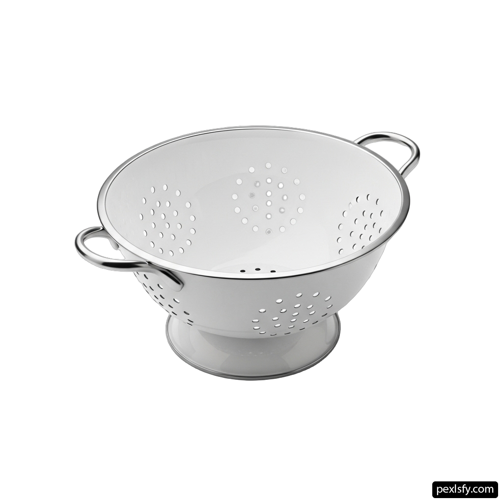 Stainless steel colander on a white background png transparent background