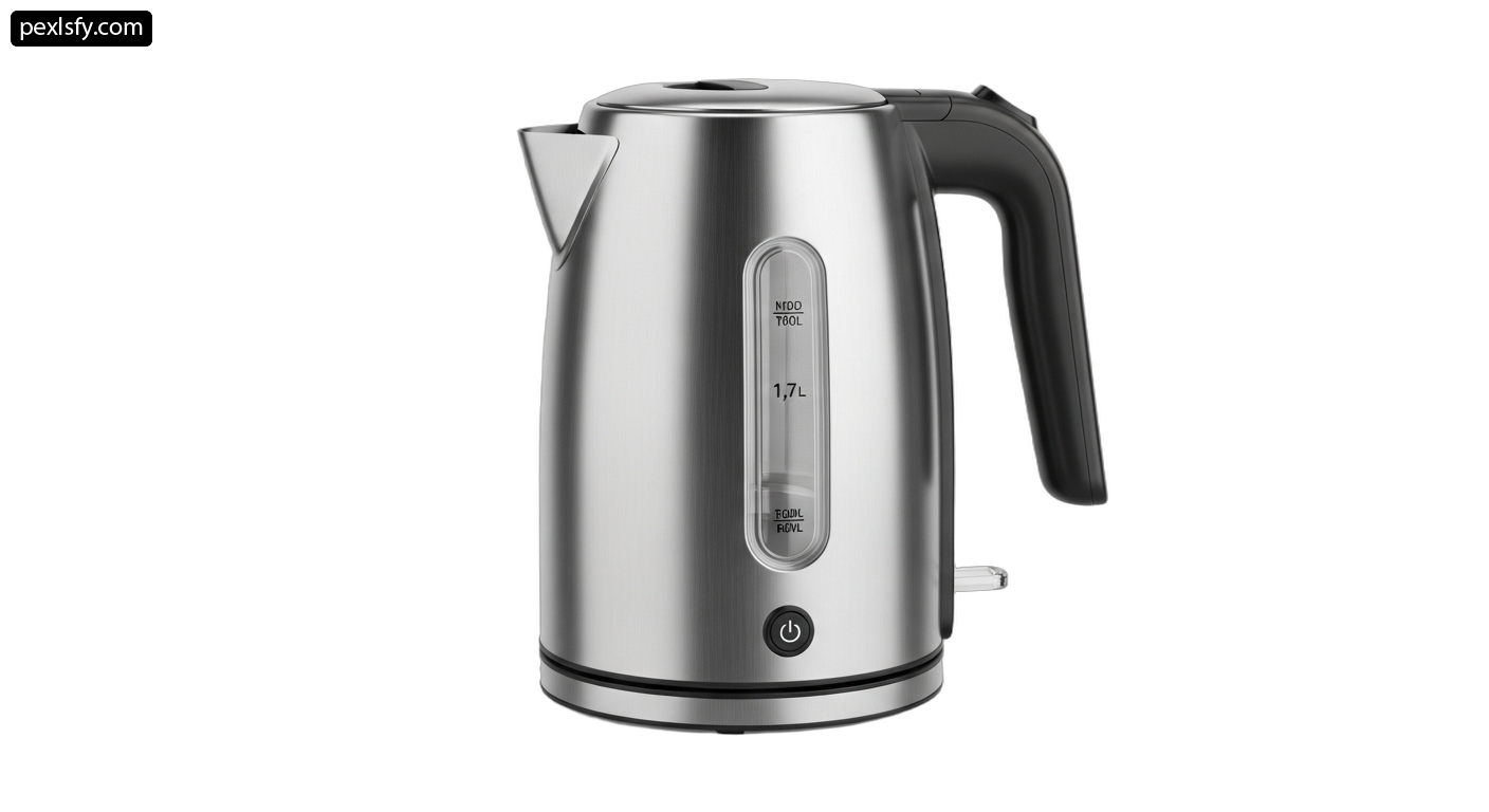 Stainless steel electric kettle on a white background png transparent background