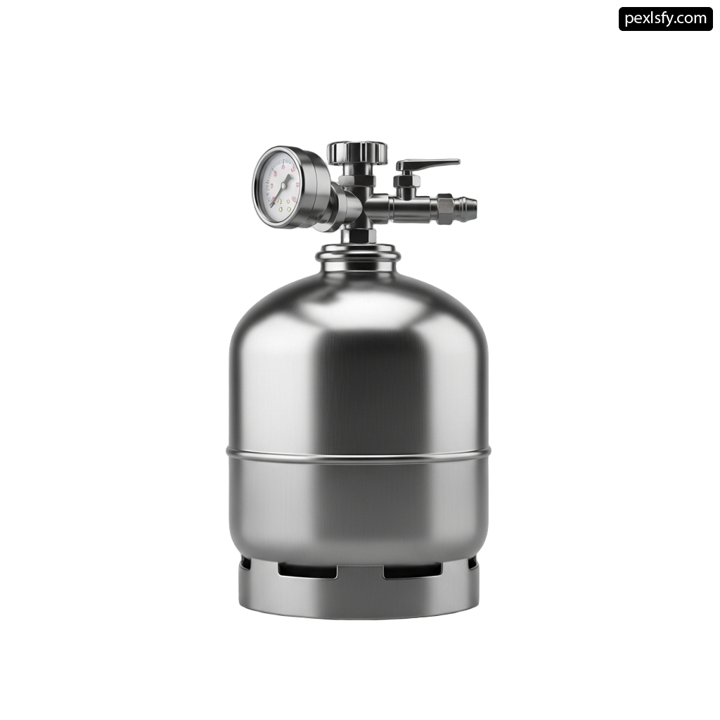 Stainless steel keg with a pressure gauge on top png transparent background