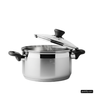 Stainless steel pot with a lid on a white background png transparent background