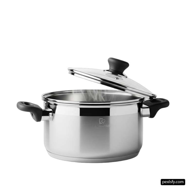 Stainless steel pot with a lid on a white background png transparent background