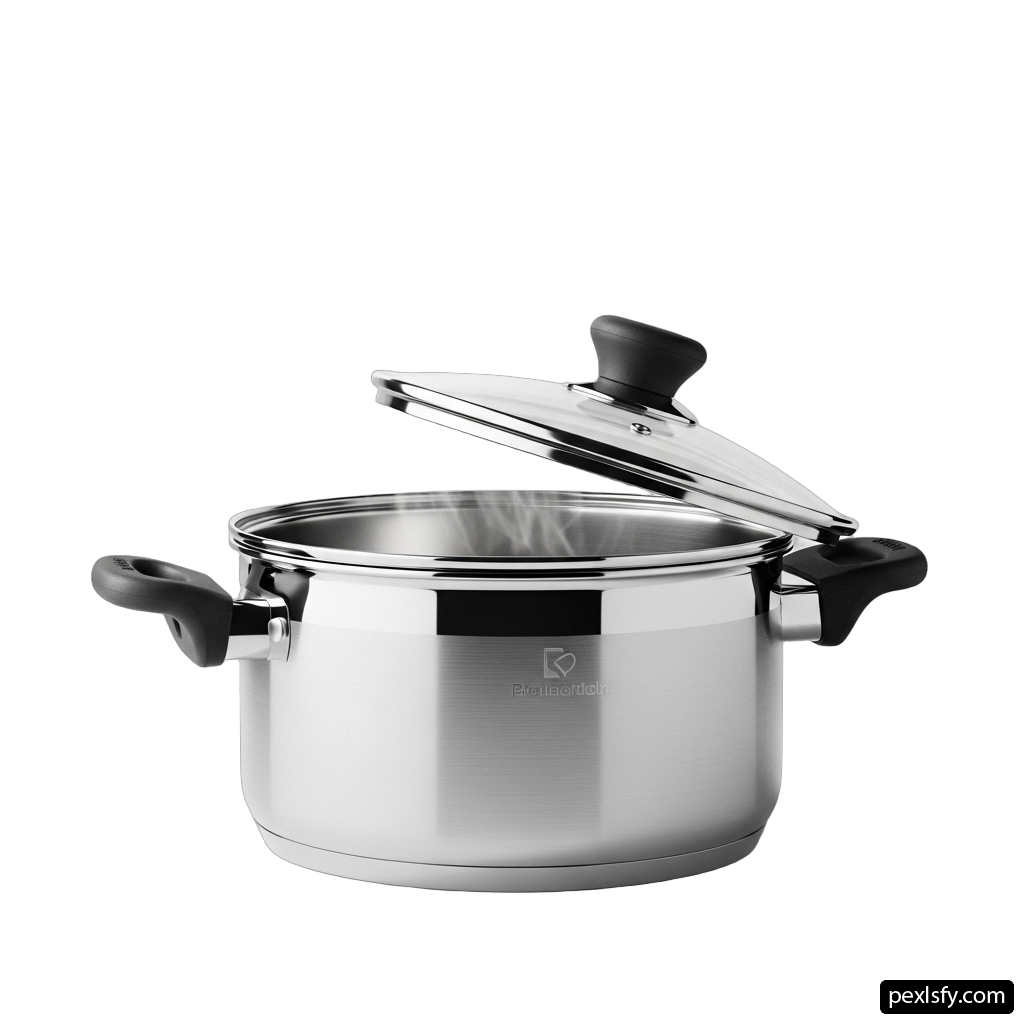 Stainless steel pot with a lid on a white background png transparent background