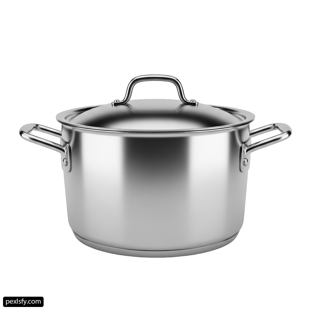 Stainless steel pot with a lid on a white background png transparent background