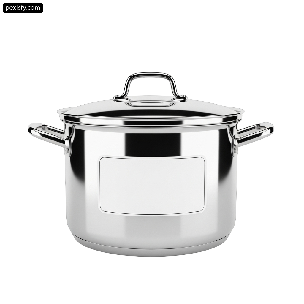 Stainless steel pot with a lid on a white background png transparent background